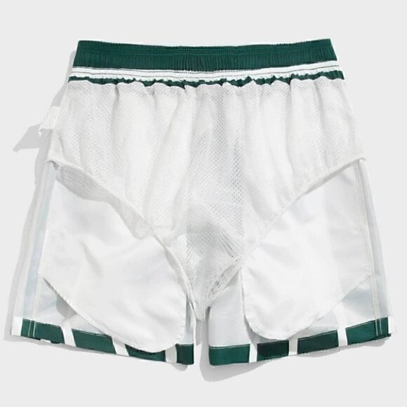 Green Vacation Style Striped Men's Swim Trunks - Picture 6 of 6